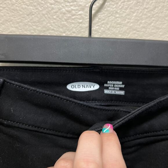 Old Navy Rockstar Super Skinny Jeans High Rise Black Cotton Stretch Dark Wash 16 - Picture 5 of 8